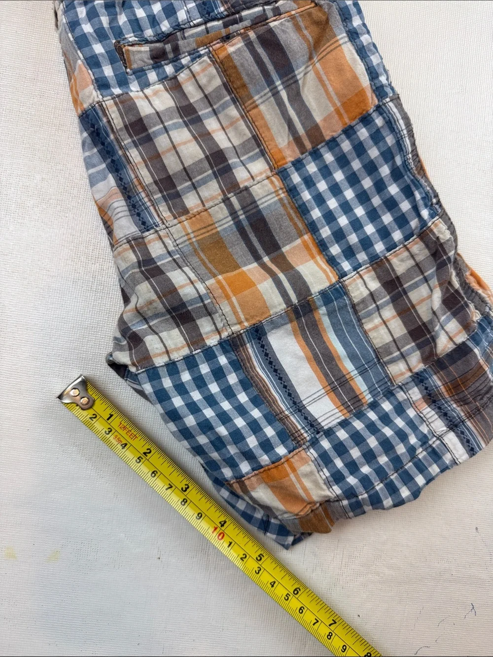 Gymboree Boys Patchwork Plaid Elastic Waist Shorts Blue Tan Size 3T